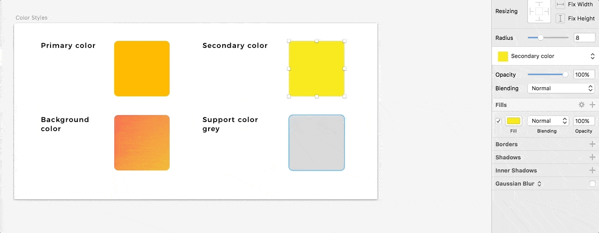 Image of color styles setup in Sketch app