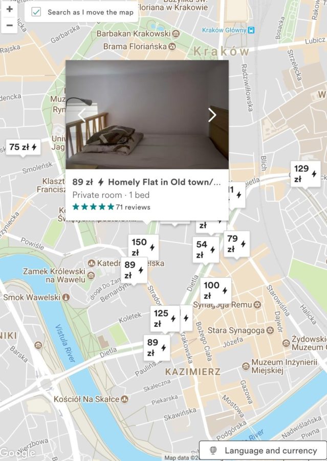 Screenshot presenting Airbnb Map