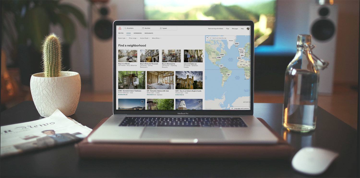 Cover image presenting Macbook with Airbnb map on the screen