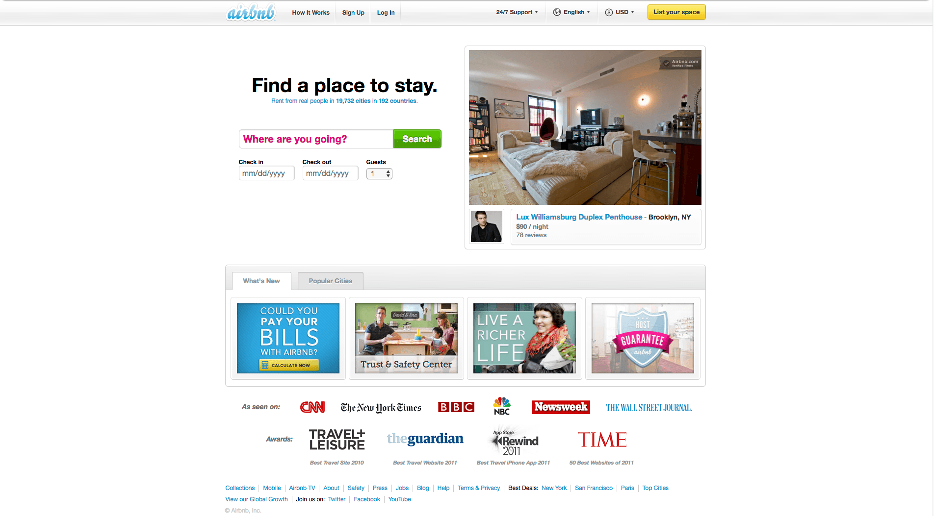 Airbnb's simpler look, all the way back in 2012