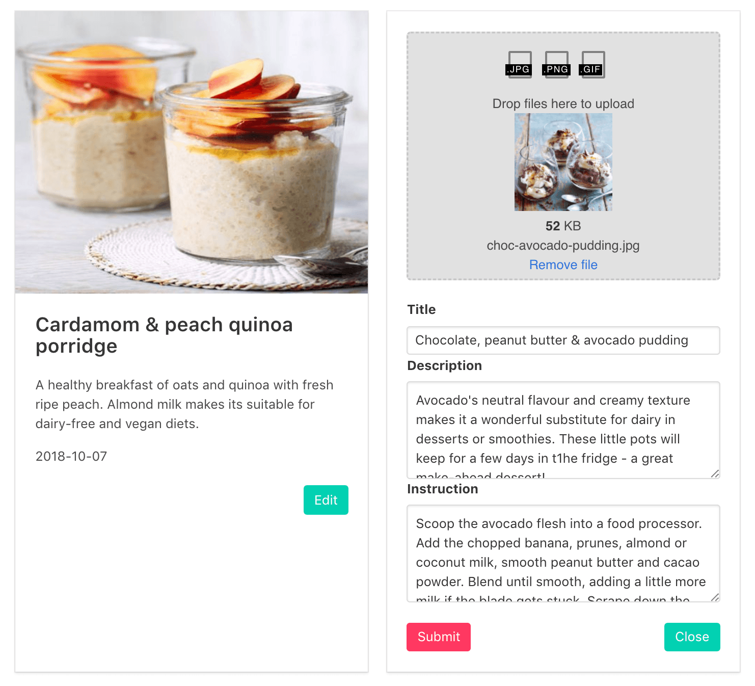 app to manage breakfast recipes
