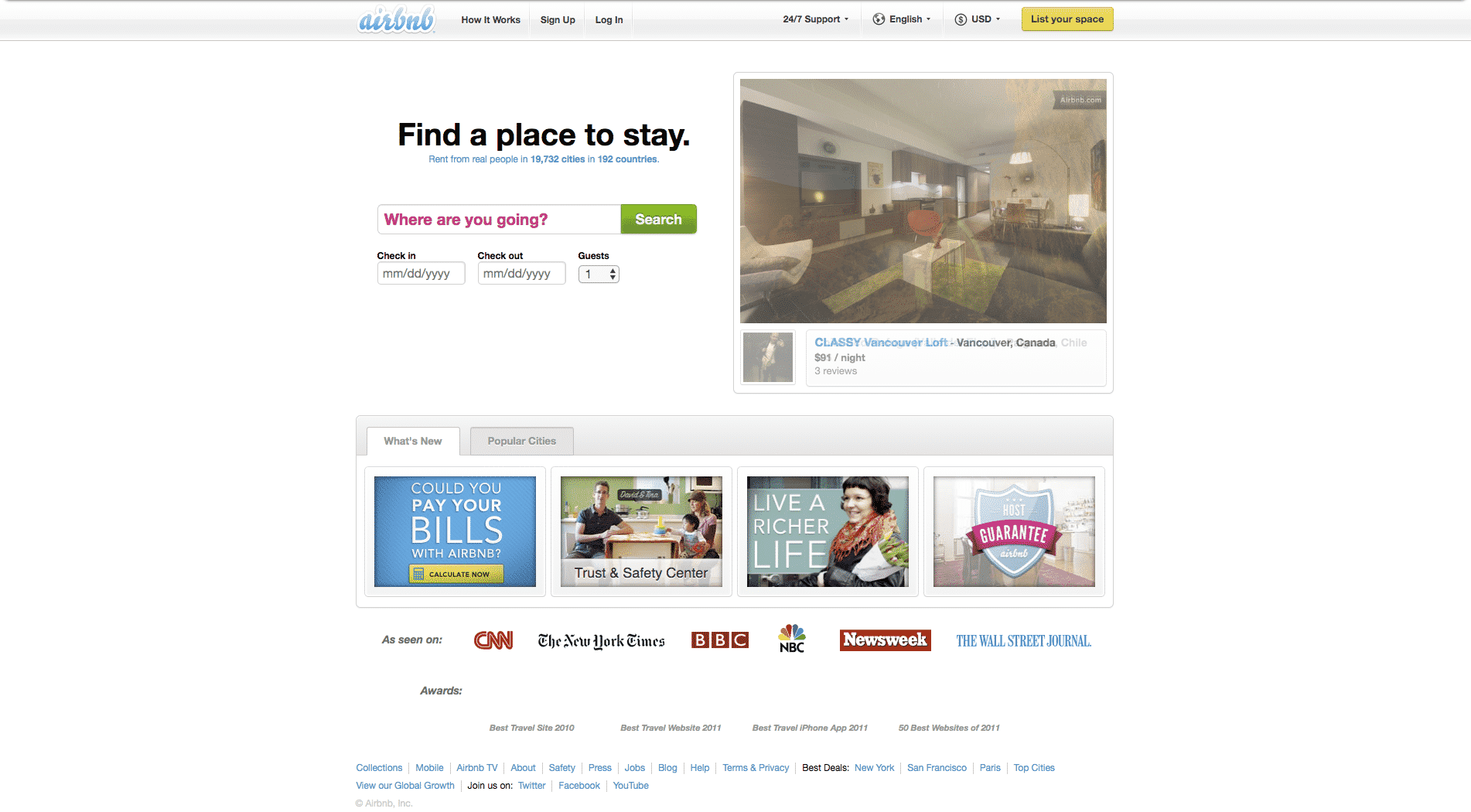 Airbnb's old website